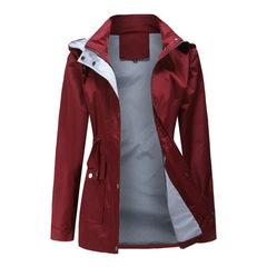 Women's Utility Jacket | Hooded & Drawcord Waist | Streamlined Fit | Voxeya in Burgundy