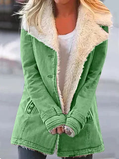 Women's Utility Jacket | Sherpa Lined & Button Front | Versatile Layering in Green