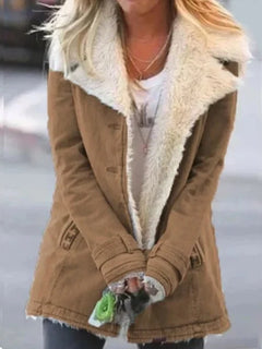 Women's Utility Jacket | Sherpa Lined & Button Front | Versatile Layering in Khaki