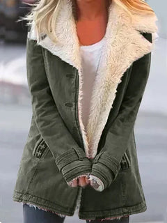 Women's Utility Jacket | Sherpa Lined & Button Front | Versatile Layering in Army Green