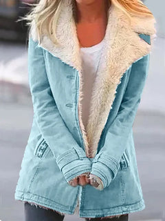 Women's Utility Jacket | Sherpa Lined & Button Front | Versatile Layering in Blue