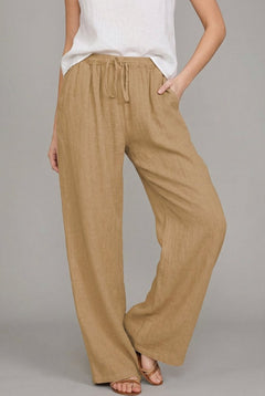 Women's Wide Leg Trousers | Drawstring Waist & Side Pockets | Relaxed Fit & Versatile Style | Voxeya in Khaki