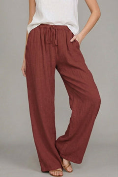 Women's Wide Leg Trousers | Drawstring Waist & Side Pockets | Relaxed Fit & Versatile Style | Voxeya in Red
