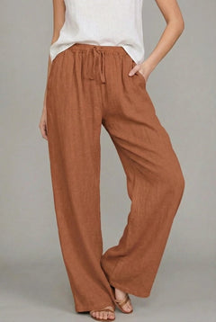Women's Wide Leg Trousers | Drawstring Waist & Side Pockets | Relaxed Fit & Versatile Style | Voxeya in Orange