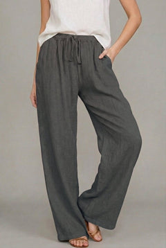 Women's Wide Leg Trousers | Drawstring Waist & Side Pockets | Relaxed Fit & Versatile Style | Voxeya in Dark Gray