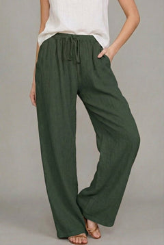 Women's Wide Leg Trousers | Drawstring Waist & Side Pockets | Relaxed Fit & Versatile Style | Voxeya in Green
