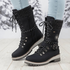 Women's Winter Boots | Insulated & Water-Resistant | Mid-Calf Lace-Up Design | Voxeya in Black