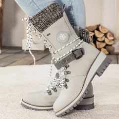 Women's Winter Boots | Insulated & Water-Resistant | Mid-Calf Lace-Up Design | Voxeya in Light Grey