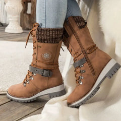 Women's Winter Boots | Insulated & Water-Resistant | Mid-Calf Lace-Up Design | Voxeya in Brown