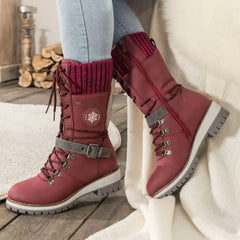 Women's Winter Boots | Insulated & Water-Resistant | Mid-Calf Lace-Up Design | Voxeya in Red