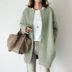 Women's Wool Cardigan | Suede Accents & Relaxed Fit | Cozy Layering | Voxeya in Green