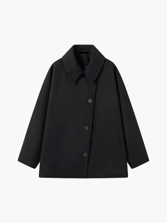 Women's Wool Coat | Oversized &amp; Button Closure | Relaxed Fit for Everyday Layering | Voxeya in Black