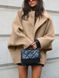 Women's Wool Coat | Oversized &amp; Button Closure | Relaxed Fit for Everyday Layering | Voxeya in Beige