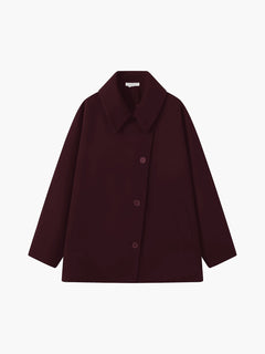Women's Wool Coat | Oversized &amp; Button Closure | Relaxed Fit for Everyday Layering | Voxeya in Dark Red