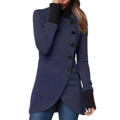Women's Wool Coat | Stand Collar & Button Front | Warm & Versatile in Blue