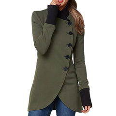 Women's Wool Coat | Stand Collar & Button Front | Warm & Versatile in Green