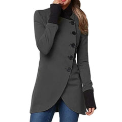 Women's Wool Coat | Stand Collar & Button Front | Warm & Versatile in Grey