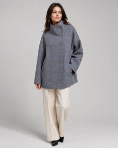 Women's Wool Coat | Stand Collar & Structured Fit | Layering Essential | Voxeya in Gray