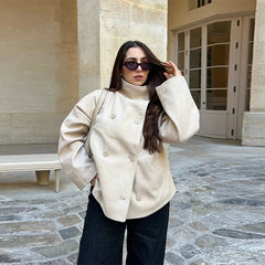 Women's Wool Coat | Stand Collar & Structured Fit | Layering Essential | Voxeya in White