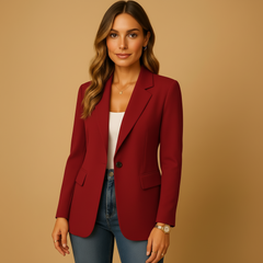 Women's Tailored Blazer | Woven Regular Fit for Office, Business & Smart Casual Wear in Red