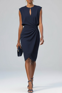 Women's Ruched Midi Dress | Stretch Regular Fit for Wedding Guests, Evening Events & Special Occasions in Navy Blue
