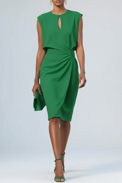 Women's Ruched Midi Dress | Stretch Regular Fit for Wedding Guests, Evening Events & Special Occasions in Green