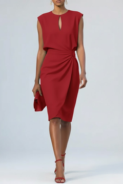 Women's Ruched Midi Dress | Stretch Regular Fit for Wedding Guests, Evening Events & Special Occasions in Red