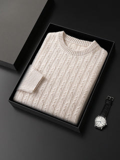Unisex Wool Blend Sweater | Cable-Knit Ribbed-Cuff Breathable Regular Fit for Office Wear & Autumn & Winter Wear in Beige