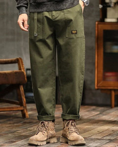 Men's Cargo Trousers | Cotton Relaxed Straight-Leg Tailored Fit for Everyday Wear, Smart Casual Wear & Office Wear in Army Green