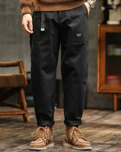 Men's Cargo Trousers | Cotton Relaxed Straight-Leg Tailored Fit for Everyday Wear, Smart Casual Wear & Office Wear in Black