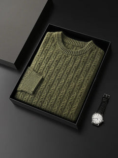 Unisex Wool Blend Sweater | Cable-Knit Ribbed-Cuff Breathable Regular Fit for Office Wear & Autumn & Winter Wear in Army Green