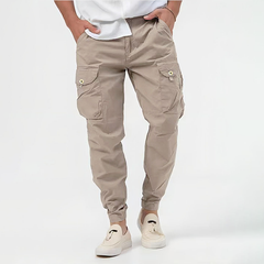 Men's Utility Cargo Trousers | Drawstring-Waist Multi-Pocket Relaxed Fit for Everyday Wear & Smart Casual Wear in Beige