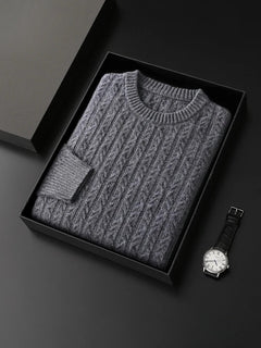 Unisex Wool Blend Sweater | Cable-Knit Ribbed-Cuff Breathable Regular Fit for Office Wear & Autumn & Winter Wear in Grey