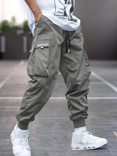 Men's Drawstring Cargo Jogger Trousers | Tapered Street-Style Adjustable Relaxed Fit for Summer Wear & Everyday Wear in Grey