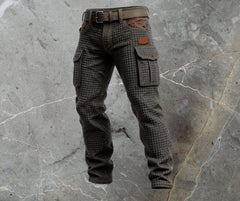 Men's Waffle-Textured Cargo Trousers | Flap-Pocket Patterned Tailored Slim Fit for Everyday Wear & Smart Casual Wear in Black