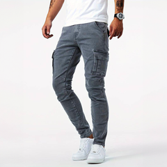 Men's Practical Slim-Fit Cargo Trousers | Multi-Pocket Streamlined Tailored Fit for Everyday Wear & Smart Casual Wear in Grey