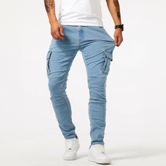 Men's Practical Slim-Fit Cargo Trousers | Multi-Pocket Streamlined Tailored Fit for Everyday Wear & Smart Casual Wear in Blue