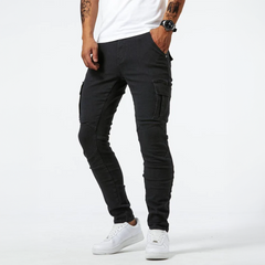Men's Practical Slim-Fit Cargo Trousers | Multi-Pocket Streamlined Tailored Fit for Everyday Wear & Smart Casual Wear in Black