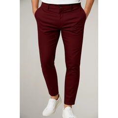 Men's Tailored Slim-Leg Trousers | Button-Zip Side-Pocket Sleek Versatile Slim Fit for Office Wear & Smart Casual Wear in Red