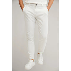 Men's Tailored Slim-Leg Trousers | Button-Zip Side-Pocket Sleek Versatile Slim Fit for Office Wear & Smart Casual Wear in White