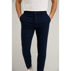 Men's Tailored Slim-Leg Trousers | Button-Zip Side-Pocket Sleek Versatile Slim Fit for Office Wear & Smart Casual Wear in Navy Blue