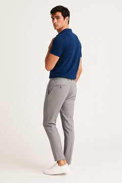 Men's Tailored Slim-Leg Trousers | Button-Zip Side-Pocket Sleek Versatile Slim Fit for Office Wear & Smart Casual Wear in Light Grey