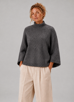 Women's Sweater | Black Turtleneck & Wide Sleeves | Relaxed Fit & Ribbed Trim | Voxeya in Gray