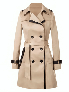 Women's Double-Breasted Trench Coat | Belted-Waist Structured-Cuff Tailored Fit for Autumn & Winter Wear & Cold in Beige