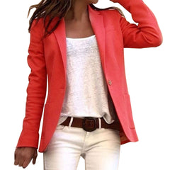 Women's Lapel-Collar Blazer | Long-Sleeve Structured Tailored Fit for Office Wear, Formal Wear & Smart Casual Wear in Red