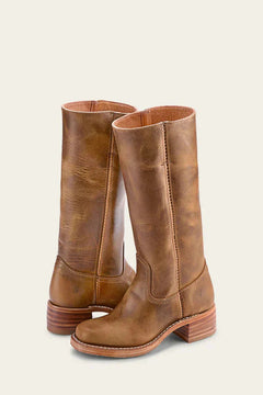 Women's Leather Knee-High Boots | Block-Heel Tan-Lined Comfort Fit for Autumn & Winter Wear & Smart Casual Wear in Khaki