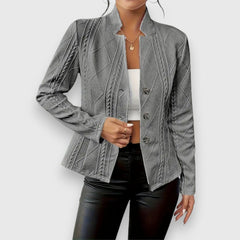 Women's Knit Jumper | Cable-Knit Mock-Neck Long-Sleeve Textured Slim Fit for Office Wear & Cold Weather Layering in Grey