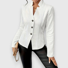 Women's Knit Jumper | Cable-Knit Mock-Neck Long-Sleeve Textured Slim Fit for Office Wear & Cold Weather Layering in White