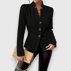 Women's Knit Jumper | Cable-Knit Mock-Neck Long-Sleeve Textured Slim Fit for Office Wear & Cold Weather Layering in Black