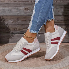 Women's Cushioned Colour-Block Trainers | Lace-Up Arch-Support Comfort Fit for Everyday Wear & Smart Casual Wear in Red